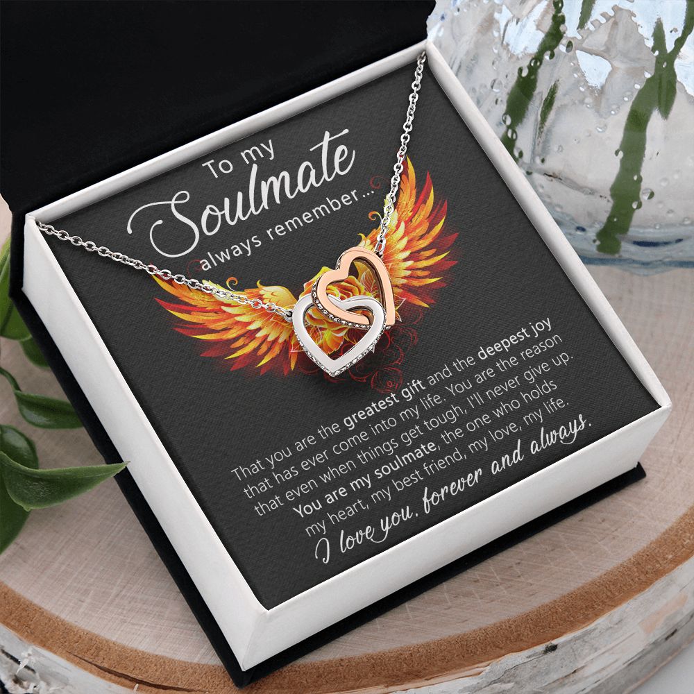 To My Soulmate Necklace for Women Birthday Christmas Jewelry Gifts For My Wife with Message Card Box Personalized Gift Present Pendant for Future Wife Soulmate Girlfriend Love 22 Interlocking Hearts Necklace