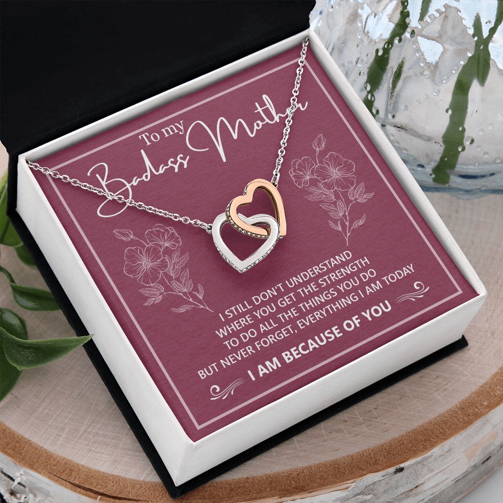 To My Badass Mother Necklace Jewelry Gift For Mom, Gift Card Necklace, Mother's Day Gift For Mom, Birthday Gift For Mom, Mother Jewelry Interlocking Hearts Necklace