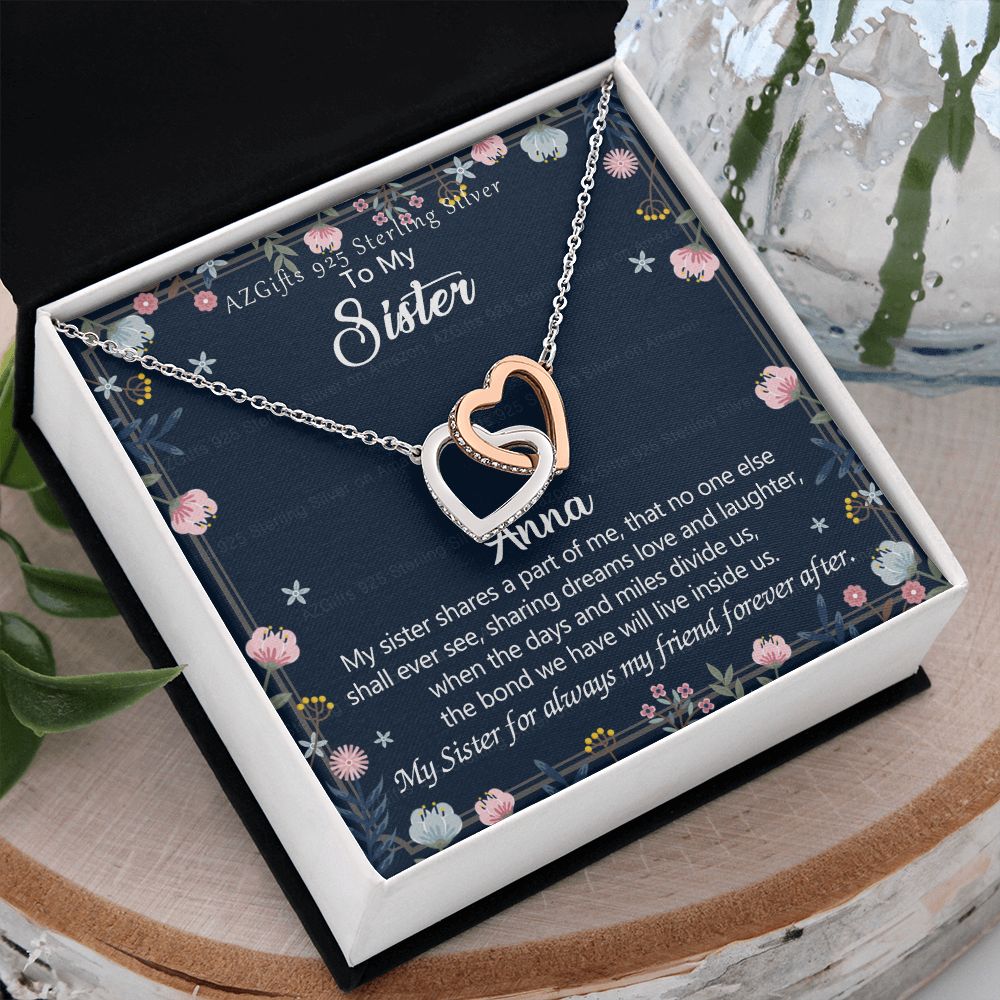To My Sister Necklace, Pendant Inspirational Jewelry for Women Teen Girl, Keepsake Family and Friendship Gifts, Gift for Sisters, Necklace for Sisters, Sisters Jewelry 301 Interlocking Hearts Necklace
