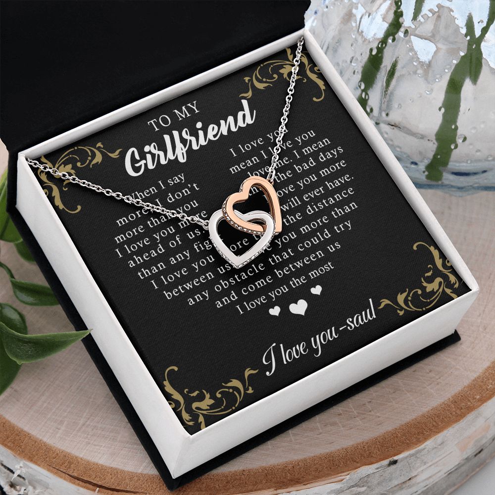 To My Girlfriend Necklace from Boyfriend, Personalized Necklace for Women, Luxury Necklace for Girlfriend, Wedding Anniversary Present For Her, Girlfriend Gift Jewelry Christmas Birthday Gift Interlocking Hearts Necklace