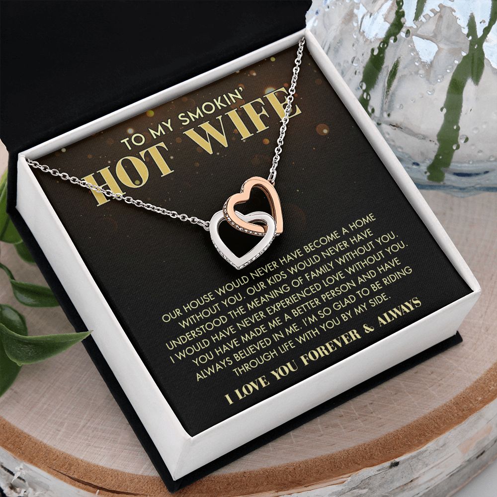 To My Wife Necklace from Husband, Personalized Necklace for Women, Luxury Necklace for Wife from Man Men, Wedding Anniversary Present For Wife, Beautiful Wife Jewelry Christmas Birthday Gift For Wife11 Interlocking Hearts Necklace