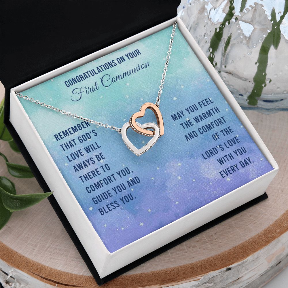 First Communion - Remember that God’s love will Interlocking Hearts Necklace