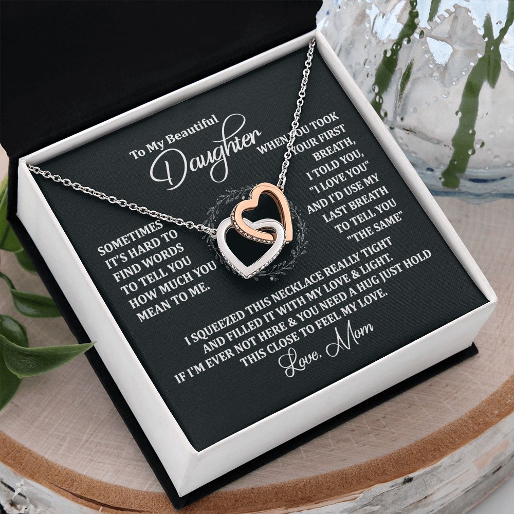 Mother Daughter Gift Ideas, To My Daughter Gift Necklace from Mom, Jewelry Pendant Present for Daughter, Birthday Christmas Gift Graduation Gifts for Daughters, Mother and Daughter Necklace 2135 Interlocking Hearts Necklace