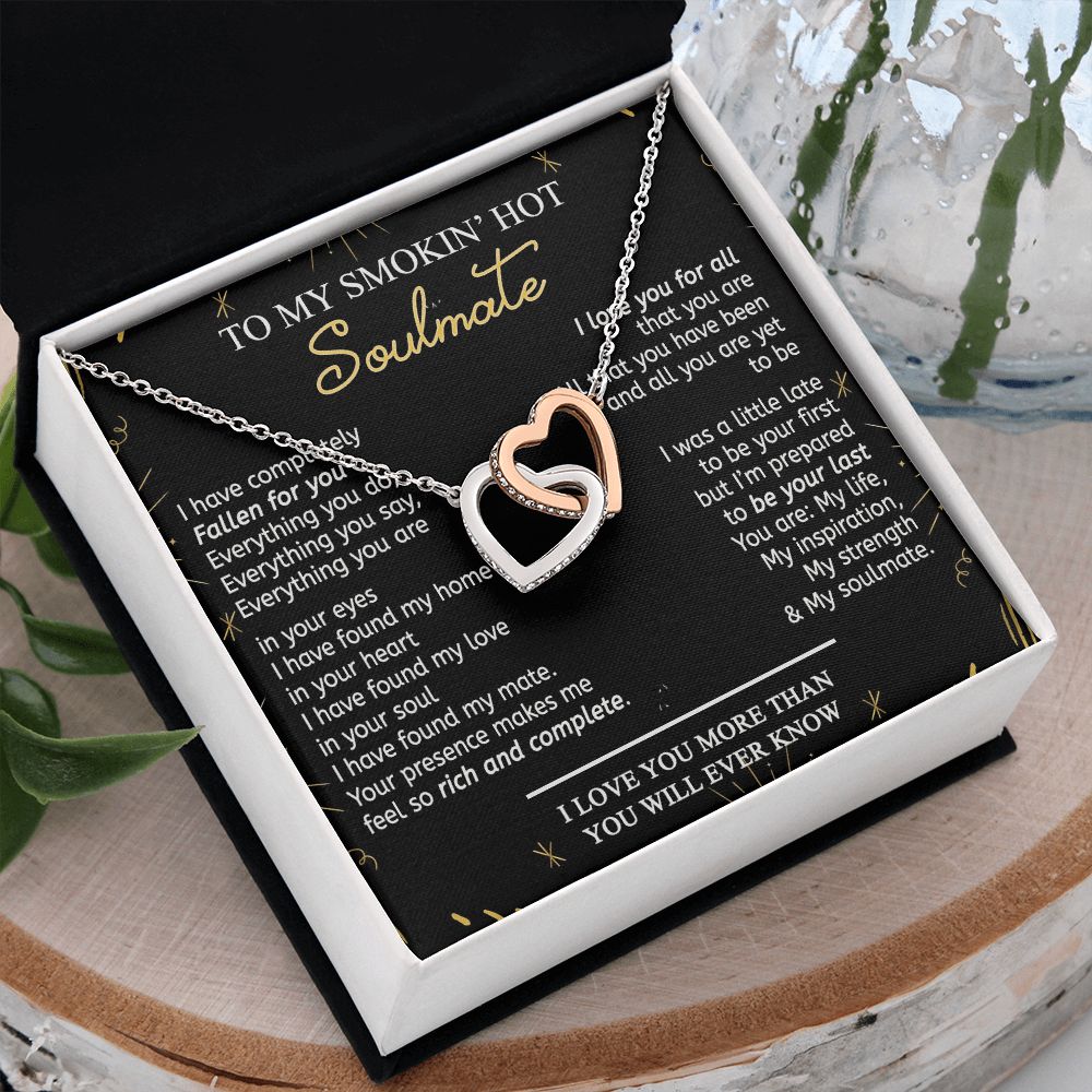 To My Smokin Hot Soulmate Necklace - Wife Gifts From Husband To My Wife Necklace, Gift for Her Romantic, Girlfriend Gifts Necklace for Wife from Men Includes Message Card and Gift Box 21 Interlocking Hearts Necklace