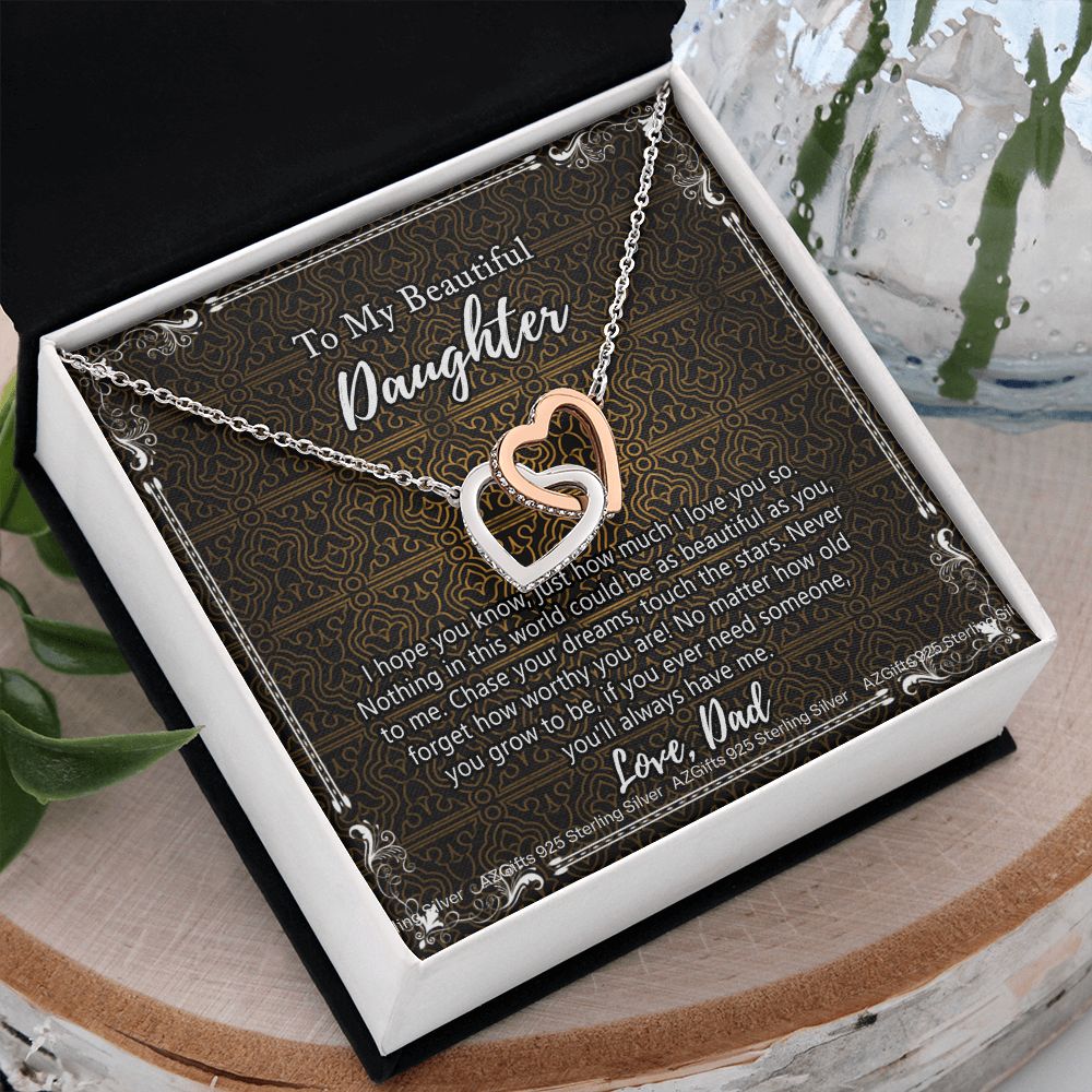 Daughter Gift From Dad Father To My Daughter Necklace for Daughter Jewelry Necklace Meaningful Jewelry Personalized Jewelry Gifts For Women Girls Her Interlocking Hearts Necklace