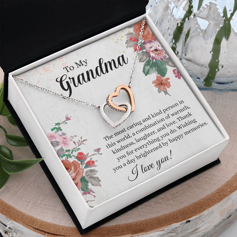 To My Grandma Necklace, Gift for Grandmother Necklace, Mothers Day Gift For Grandma Nana, Grandma Jewelry From Grandchildren GrandKids , Jewelry Box Gift For Grandma Grandmother18 Interlocking Hearts Necklace