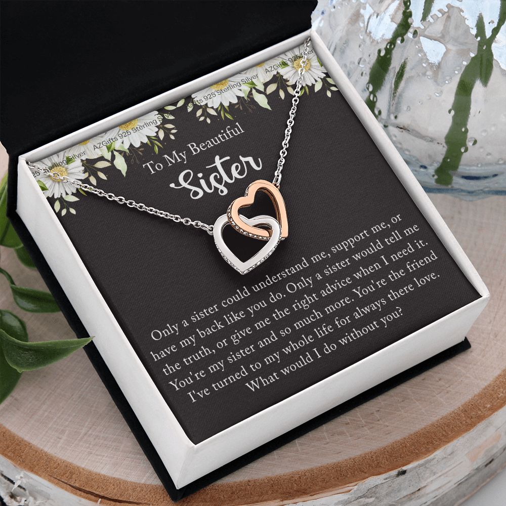 To My Sister Necklace, Sister to Sister, Birthday gift For Sister from Brother 2 Interlocking Hearts Necklace