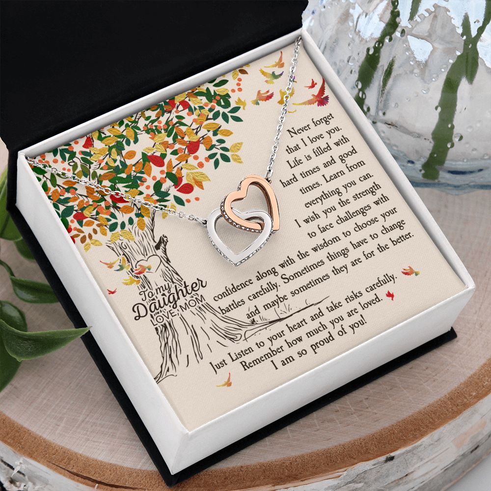 To My Daughter Necklace Pendant Gift From Mom Tree Revised I Am So Proud Of You With Message Card Gift Box Gift For To Daughter, Daughter In Law On Birthday Anniversary Interlocking Hearts Necklace