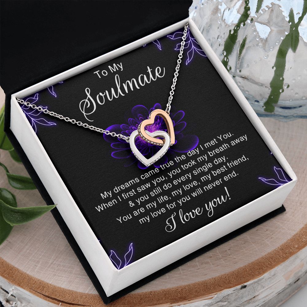 To My Soulmate Necklace for Women Birthday Christmas Jewelry Gifts For My Wife with Message Card Box Personalized Gift Present Pendant for Future Wife Soulmate Girlfriend Love 7 Interlocking Hearts Necklace