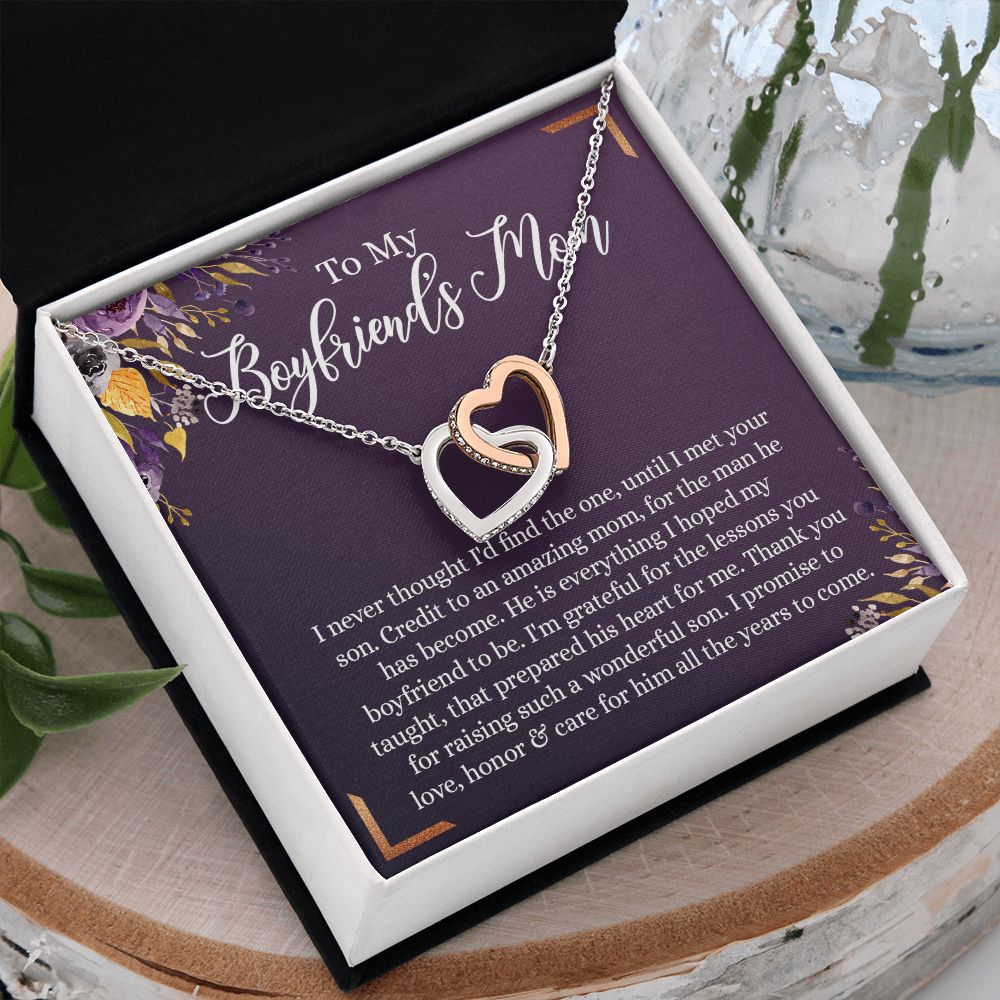 To My Boyfriend's Mom Necklace, Gifts for Boyfriend's Mom, Sterling Silver Necklace for Boyfriends Mom, Birthday Gift for Boyfriends Mother, Mother's Day Gift for Mom In Law Interlocking Hearts Necklace