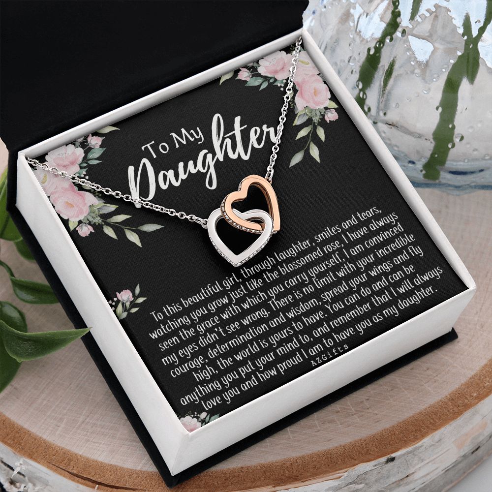 To My Daughter Gift Necklace from Mom, Mother and Daughter Necklace for Girls, Mother Daughter Gift Ideas, Jewelry Pendant For Her Interlocking Hearts Necklace