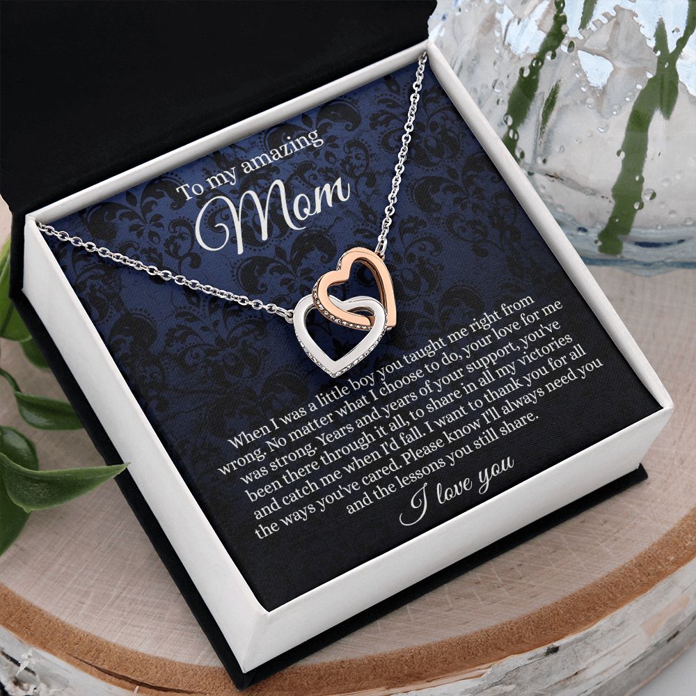 Gift for Mom Necklace, To My Beautiful Mom Love Knot Necklace Card, Mother’s Day Gift For Mom From Son, Thank You Mom Gift, Custom Jewelry Necklace For Mom Interlocking Hearts Necklace