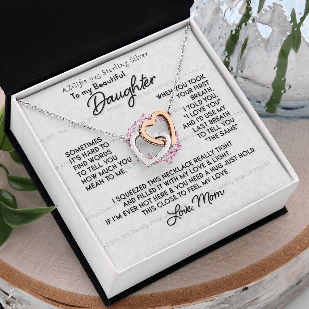 To My Daughter Necklace With Box Card Gift for Daughter Pendant Jewelry Birthday Gift For Her From Mom Mother Gift For Daughter Jewelry for Daughter from Mom Interlocking Hearts Necklace