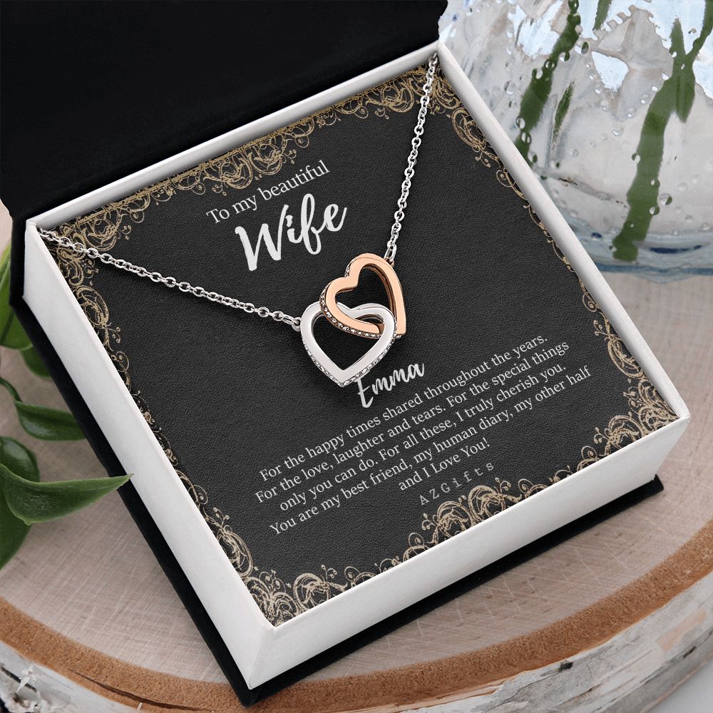 To My Wife Necklace from Husband, Personalized Necklace for Women, Luxury Necklace for Wife from Man Men, Wedding Anniversary Present For Wife, Beautiful Wife Jewelry Christmas Birthday Gifts For Wife9 Interlocking Hearts Necklace