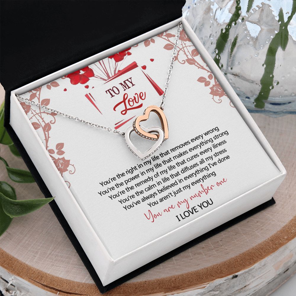 To My Love Interlocking Hearts Necklace With Box Message Card, Gift For My Love Interlocking Hearts Necklace