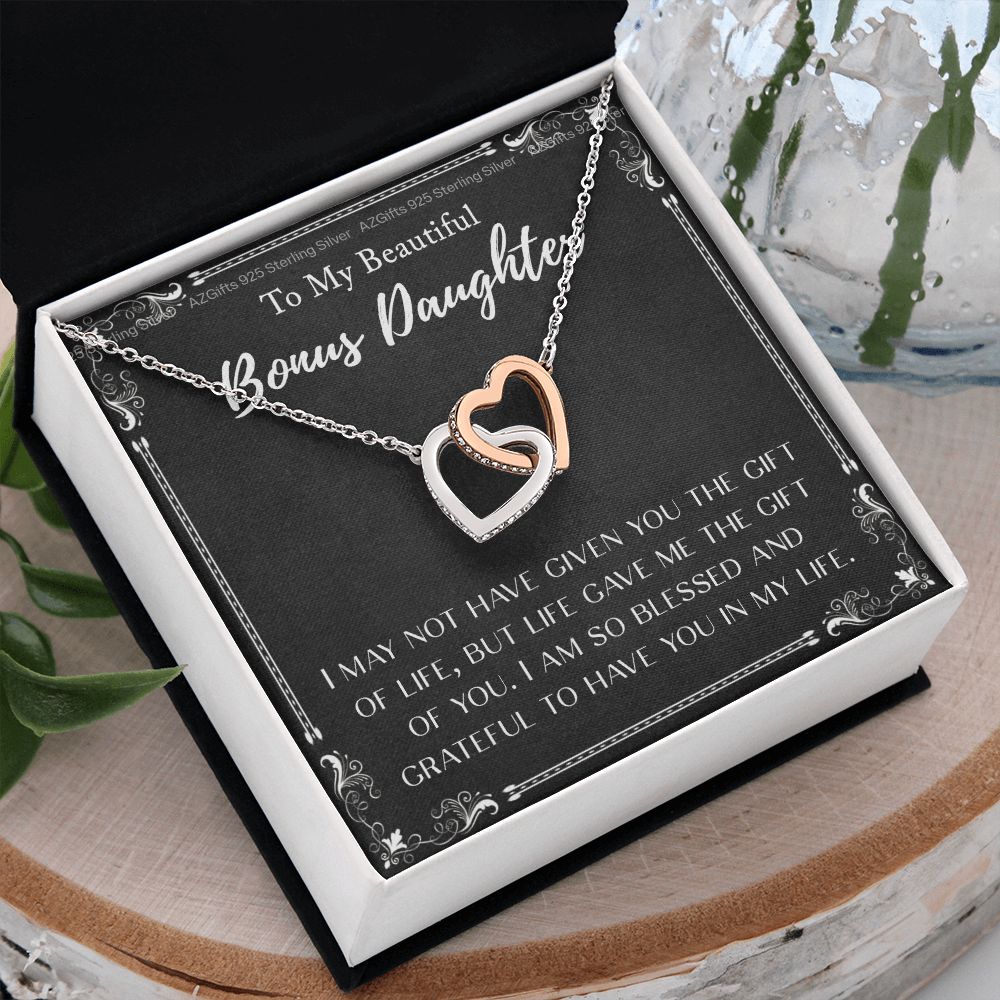 Personalized Gift - To My Bonus Daughter - Interlocking Hearts Necklace, Step daughter, Adopted daughter, daughter in law gift, future daughter Interlocking Hearts Necklace
