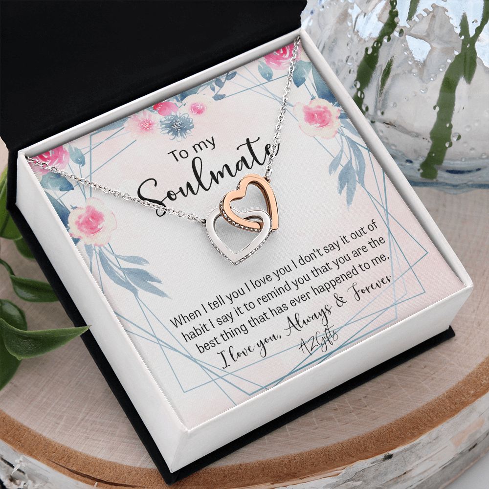 To My Soulmate Necklace for Women Birthday Christmas Jewelry Gifts For My Wife with Message Card Box Personalized Gift Present Pendant for Future Wife Soulmate Girlfriend Love Interlocking Hearts Necklace