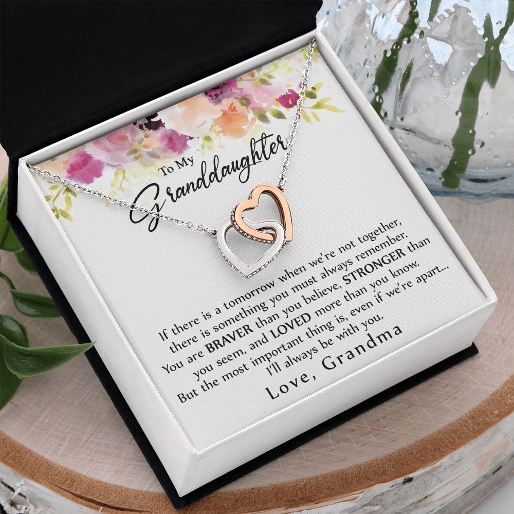 To My Granddaughter Love Knot Necklace, Graduation Gift For Girl From Grandma Interlocking Hearts Necklace