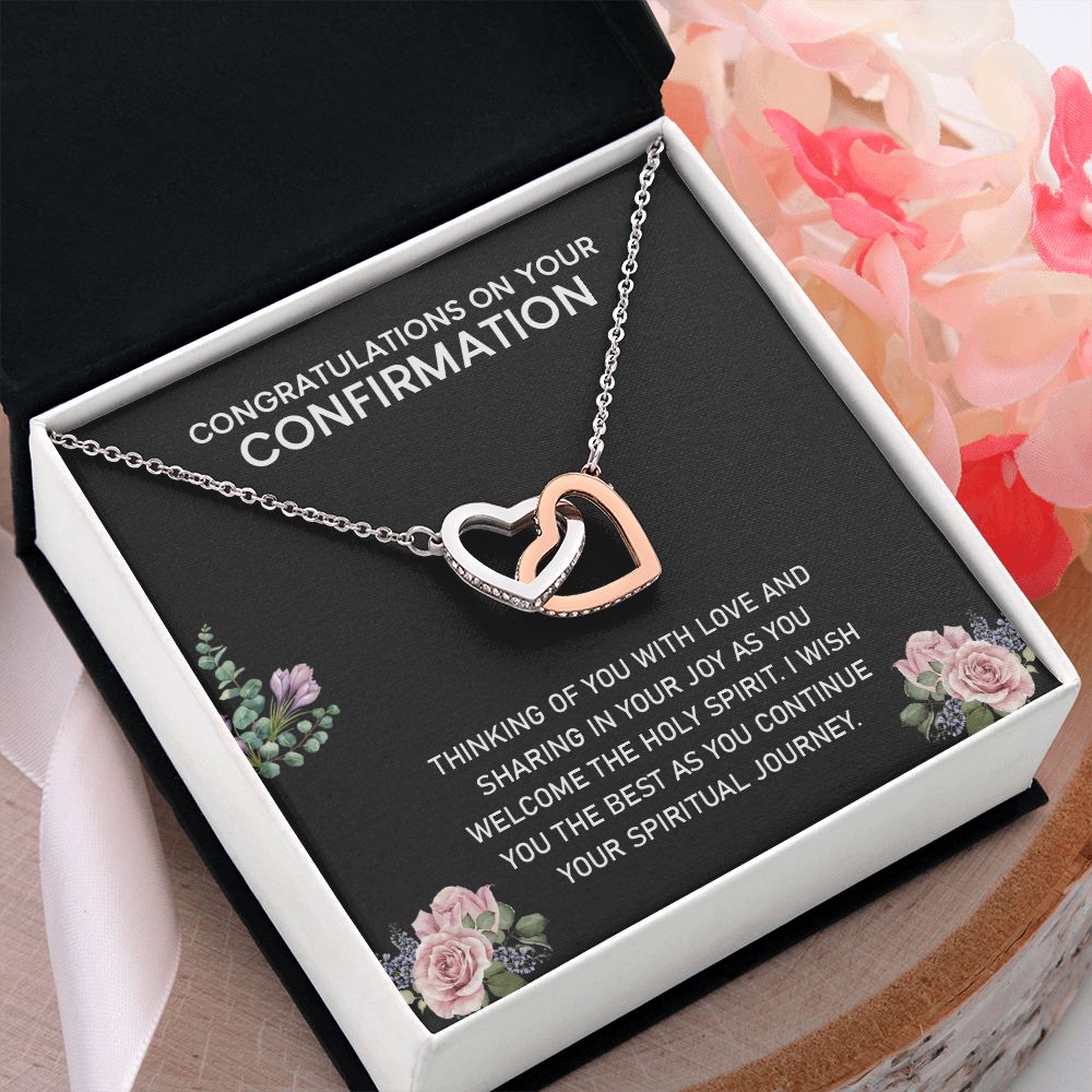 Congratulations On Your Confirmation Love Knot Necklace, Confirmation Gift Interlocking Hearts Necklace
