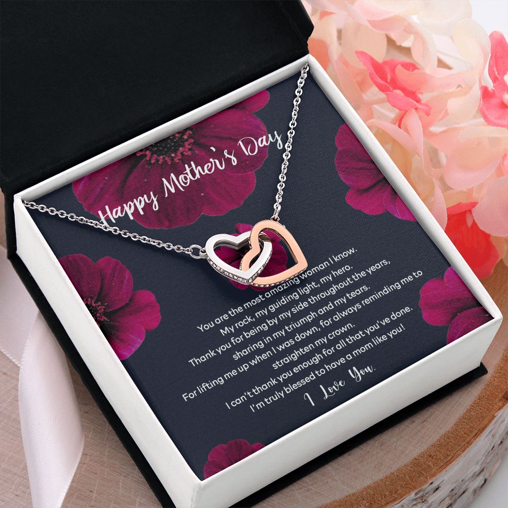 Mom Necklace Gifts for Mom from Daughter to Mom Gifts for Mothers Day from Daughter, To My Mom Necklace from Daughter to Mom Birthday Gifts Necklace with Message Card and Gift Box2235 Interlocking Hearts Necklace