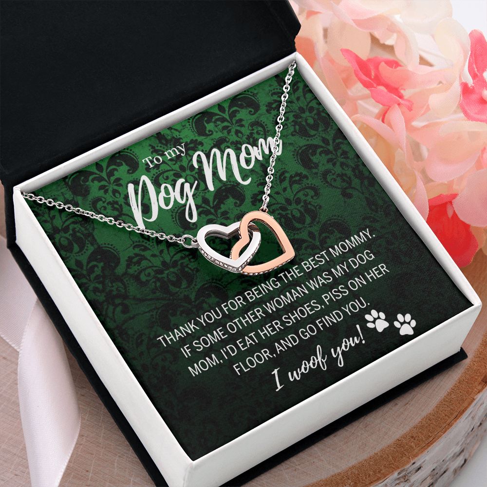 To My Dog Mom Necklace with Message Card Mother's Day Gift for Dog Mom Dog Mom Gift Dog Mom Mothers Day Necklace for Dog Mom Mother Birthday Gift Dog Lover Necklace for Women Interlocking Hearts Necklace
