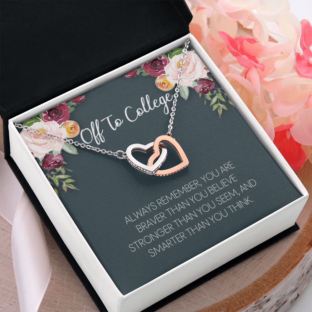 Off To College Necklace, Graduation Gifts For for Girl Congrats Graduation Pendants Gift For Daughter, Granddaughter, Niece, Sister Interlocking Hearts Necklace