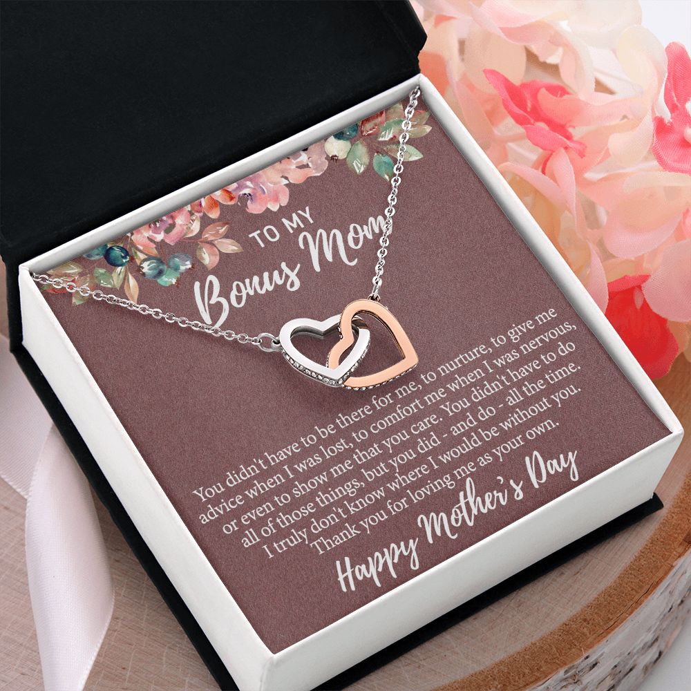 To My Bonus Mom Necklace, Gift for Bonus Mother From Bonus Daughter to Stepmom Jewelry Gift for Mother's Day, Valentine's, Birthday, Anniversary Interlocking Hearts Necklace