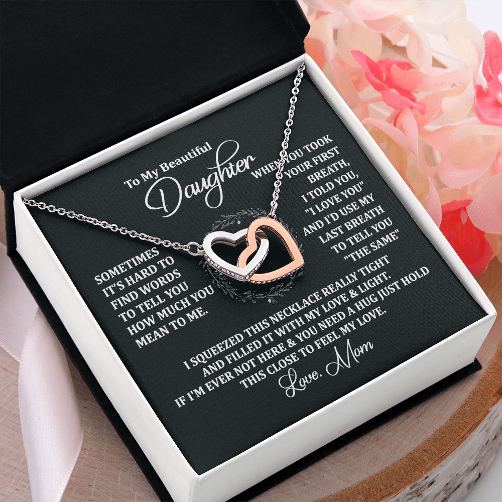 Mother Daughter Gift Ideas, To My Daughter Gift Necklace from Mom, Jewelry Pendant Present for Daughter, Birthday Christmas Gift Graduation Gifts for Daughters, Mother and Daughter Necklace 2135 Interlocking Hearts Necklace