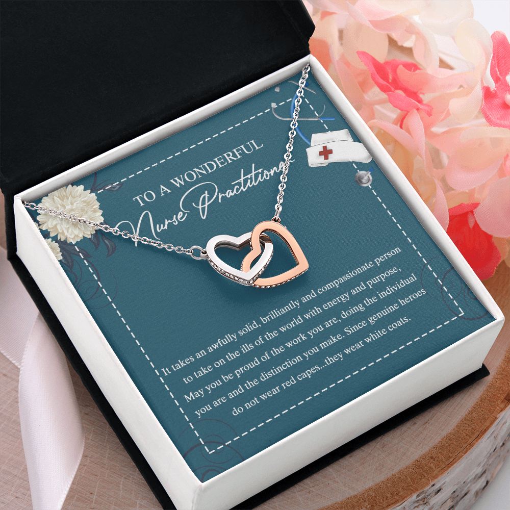 To My Nurse Practitioner Necklace with Box Message Card, Gift For Nurse Jewelry Congrats Graduation Pendants Gift For Daughter, Granddaughter, Niece, Sister Interlocking Hearts Necklace