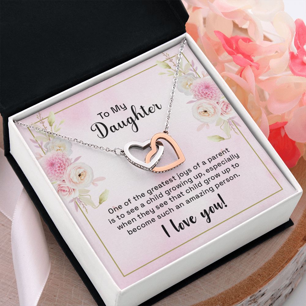 Mother and Daughter Necklace for Girls, To My Daughter Gift Necklace from Mom, Birthday Christmas Gift Graduation Gifts for Daughters, Jewelry Pendant Present for Daughter, Mother Daughter Gift 44 Interlocking Hearts Necklace