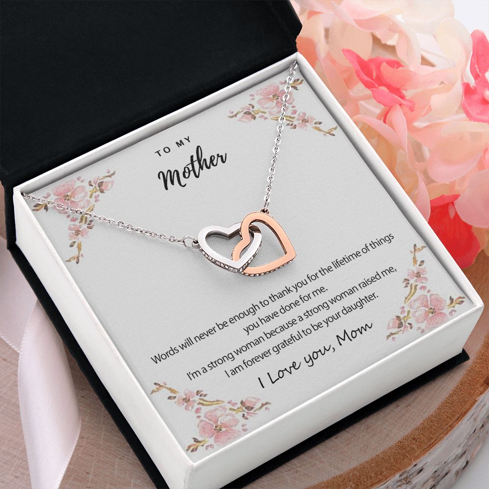 Mom Necklace Gifts for Mom from Daughter to Mom Gifts for Mothers Day from Daughter, To My Mom Necklace from Daughter to Mom Birthday Gifts Necklace with Message Card and Gift Box2226 Interlocking Hearts Necklace