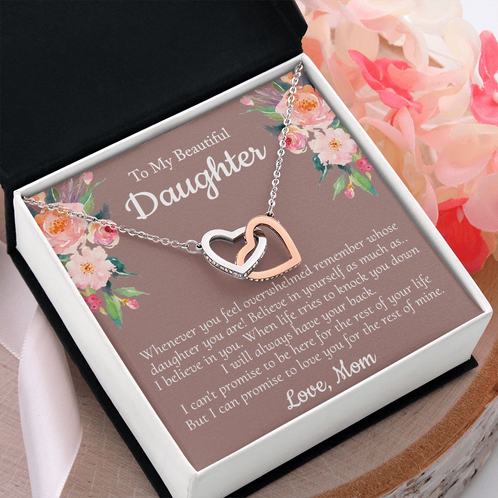 To My Beautiful Daughter Necklace With Thoughtful Card Box Gift Necklace for Daughter from Mom Daughter Gifts for Daughters Jewelry for Girls Her Mother Daughter Necklace Interlocking Hearts Necklace