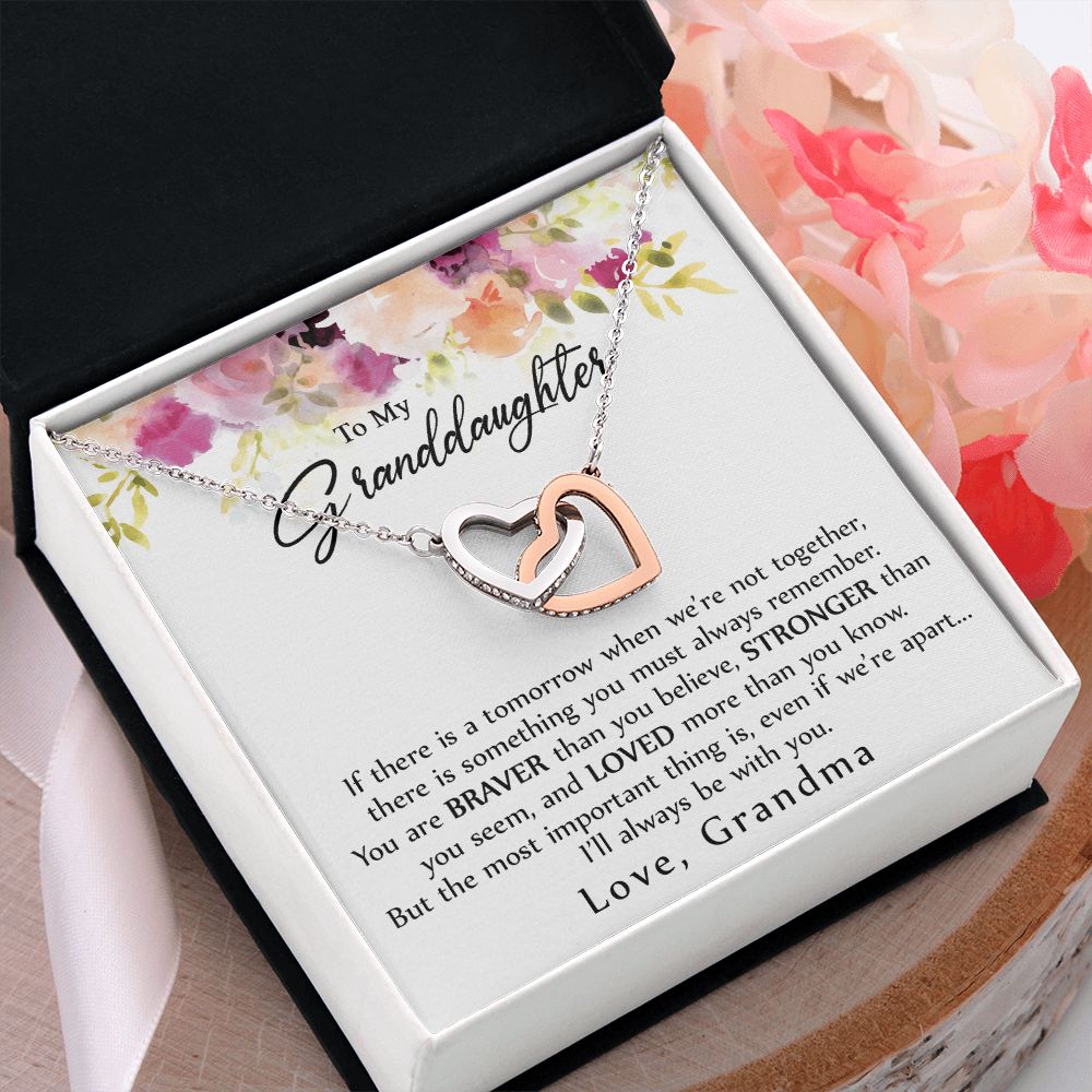 To My Granddaughter Love Knot Necklace, Graduation Gift For Girl From Grandma Interlocking Hearts Necklace