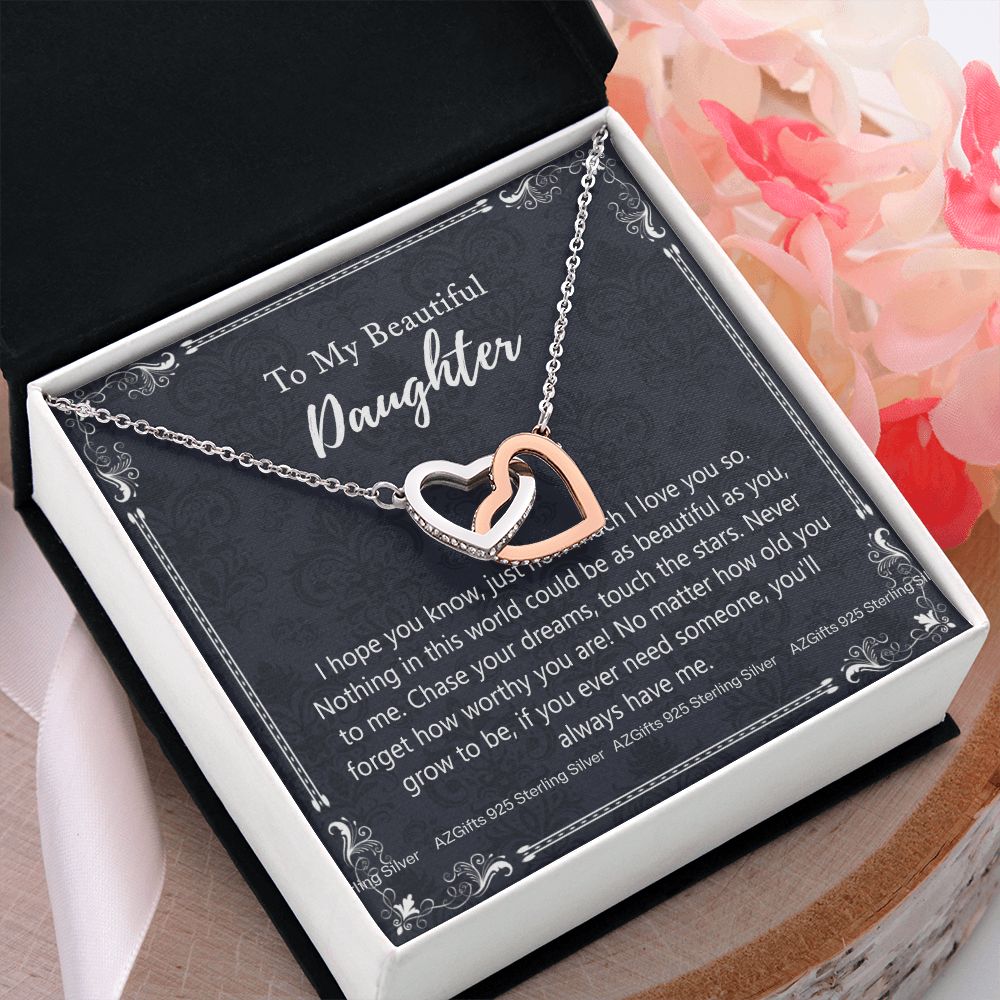 To My Daughter Necklaces Pendants - Father and Daughter Necklace - Gift from Daddy - Luxury Necklace Silver On Birthday, Anniversary - Includes Gift Box Interlocking Hearts Necklace