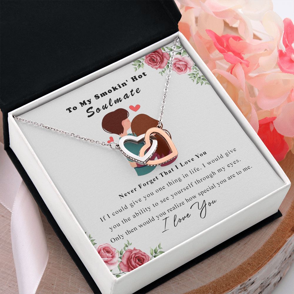 To My Smokin Hot Soulmate Necklace - Wife Gifts From Husband To My Wife Necklace, Gift for Her Romantic, Girlfriend Gifts Necklace for Wife from Men Includes Message Card and Gift Box Interlocking Hearts Necklace