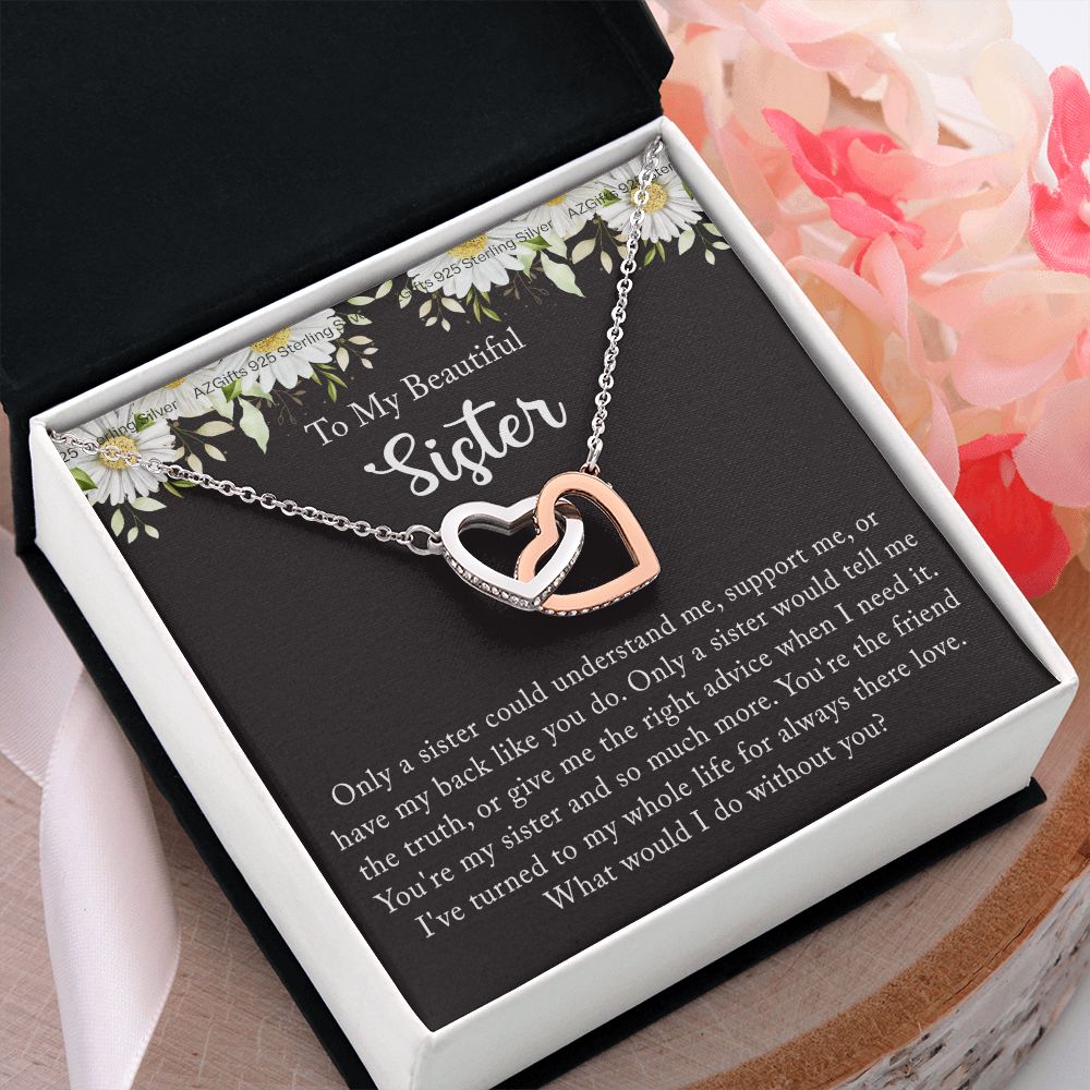 To My Sister Necklace, Sister to Sister, Birthday gift For Sister from Brother 2 Interlocking Hearts Necklace