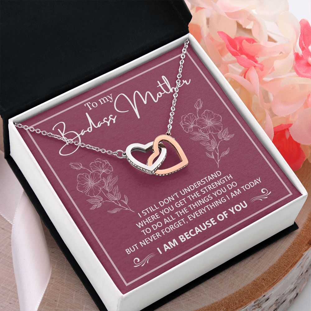 To My Badass Mother Necklace Jewelry Gift For Mom, Gift Card Necklace, Mother's Day Gift For Mom, Birthday Gift For Mom, Mother Jewelry Interlocking Hearts Necklace