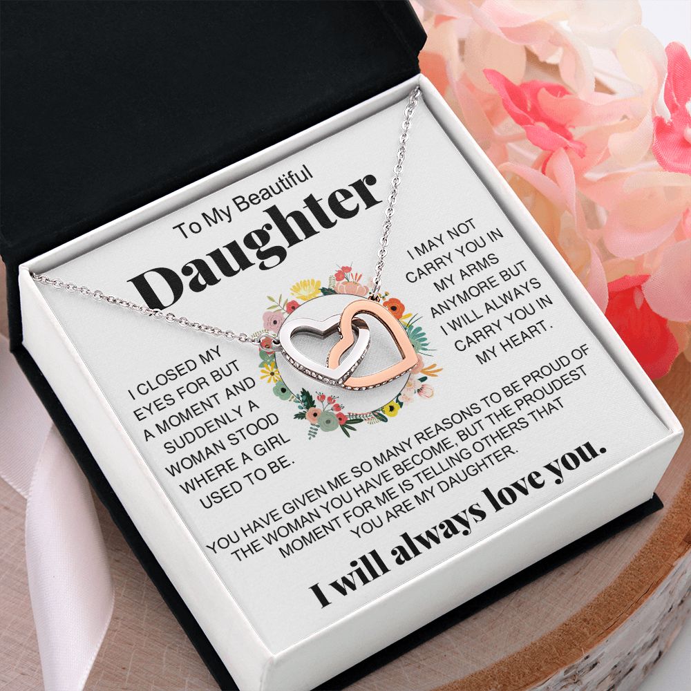 Jewelry Pendant Present for Daughter, To My Daughter Gift Necklace from Mom, Mother Daughter Gift Ideas, Birthday Christmas Gift Graduation Gifts for Daughters, Mother and Daughter Necklace 16 Interlocking Hearts Necklace