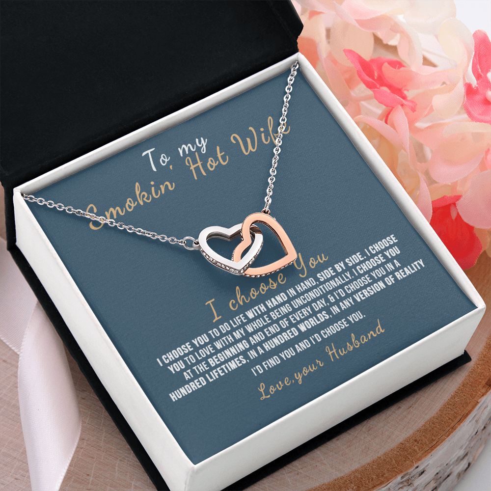 To My Wife Necklace from Husband, Personalized Necklace for Women, Luxury Necklace for Wife from Man Men, Wedding Anniversary Present For Wife, Beautiful Wife Jewelry Christmas Birthday Gift For Wife12 Interlocking Hearts Necklace