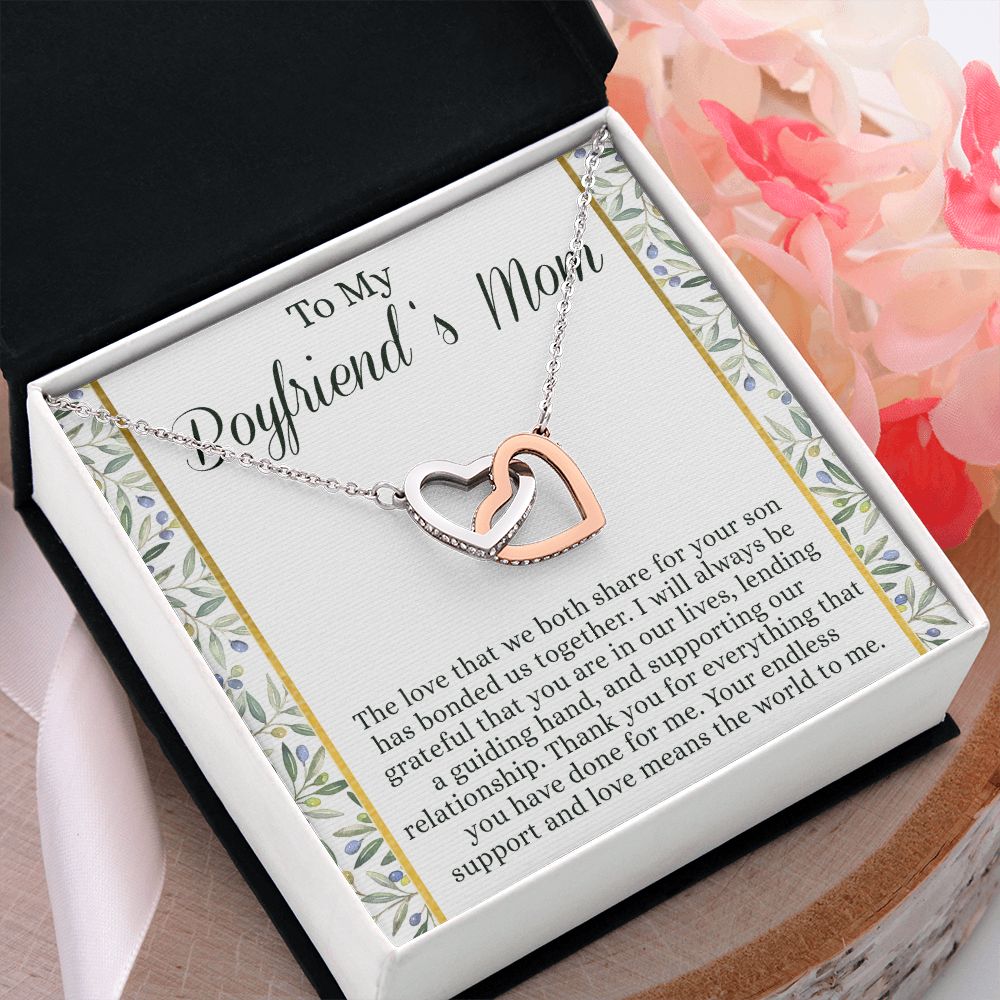 To My Boyfriend's Mom Necklace with Message Card Box, Boyfriends Mom Gift Necklace for Boyfriends Mom Mother Gift for Boyfriend's Mom, Boyfriend's Mom Gift, To My Boyfriends Mom Gift Interlocking Hearts Necklace