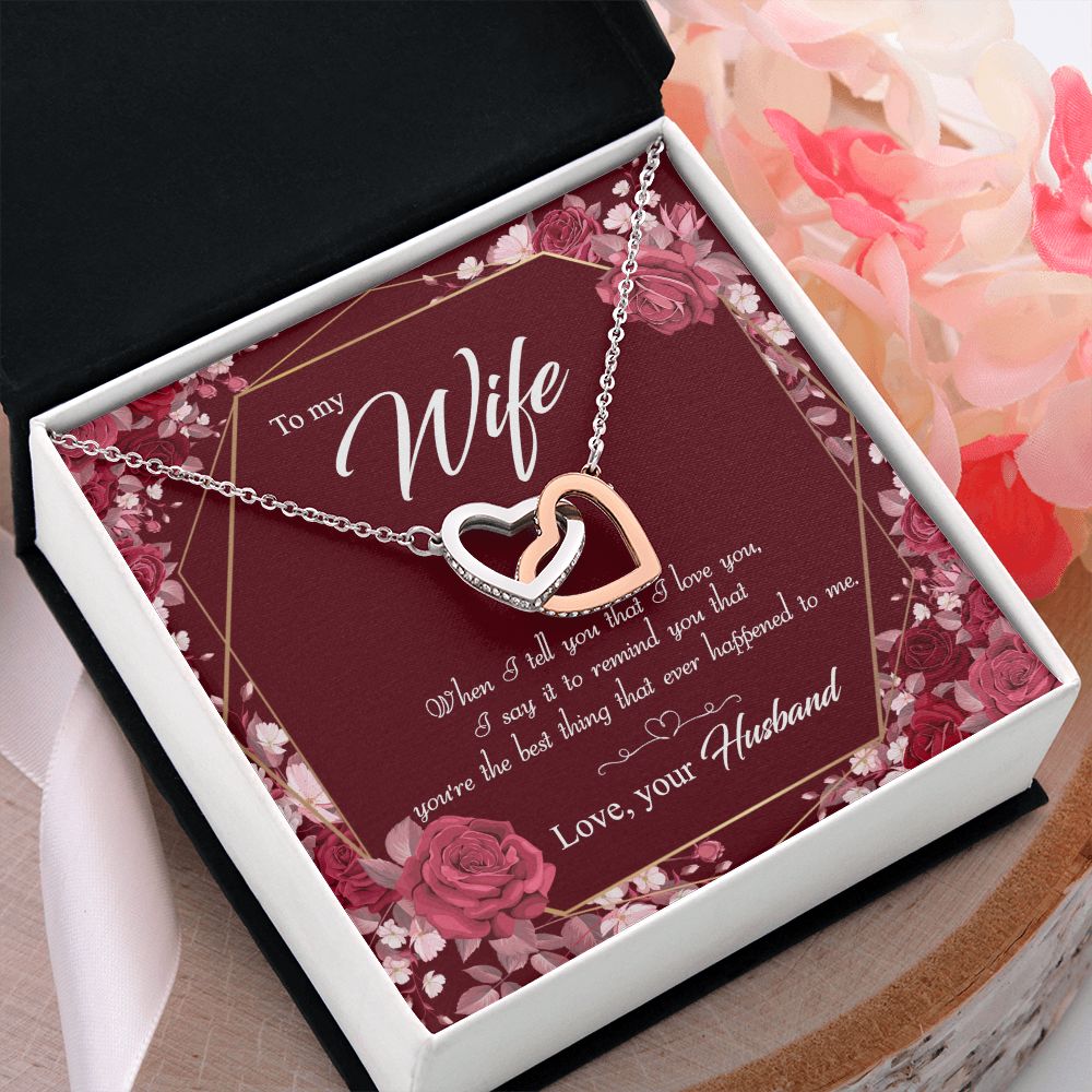 To My Wife Necklace Pendant Gift From Husbnd Habby Birthday Jewelry with Message Card and Gift Box. Wife Necklace Gift for Wife from Husband Valentine's Day Gift For Wife Future Wife Interlocking Hearts Necklace