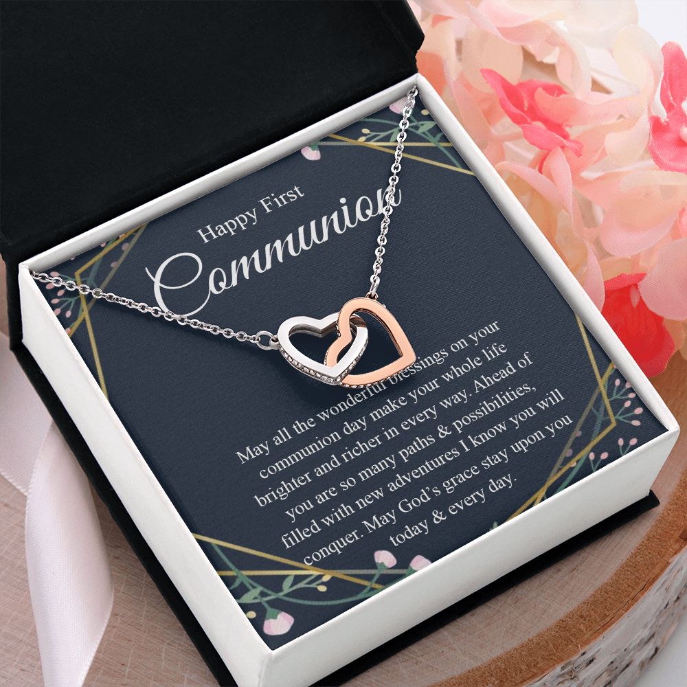 Interlocking Hearts Necklace, For First Communion Gift First Holy Communion Congrats Graduation Pendants Gift For Daughter, Granddaughter, Niece, Sister Interlocking Hearts Necklace