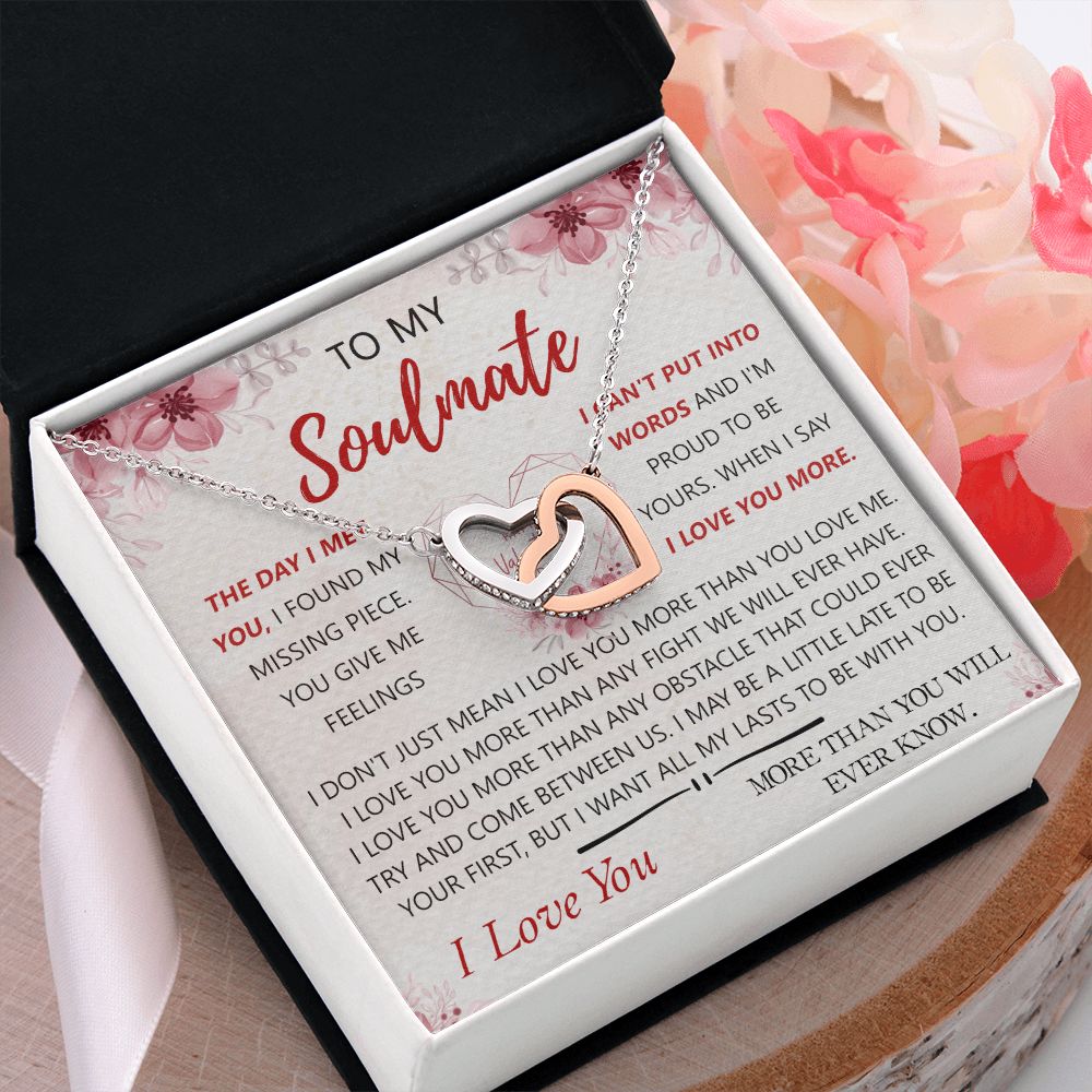 To My Soulmate Necklace for Women Birthday Christmas Jewelry Gifts For My Wife with Message Card Box Personalized Gift Present Pendant for Future Wife Soulmate Girlfriend Love 23 Interlocking Hearts Necklace