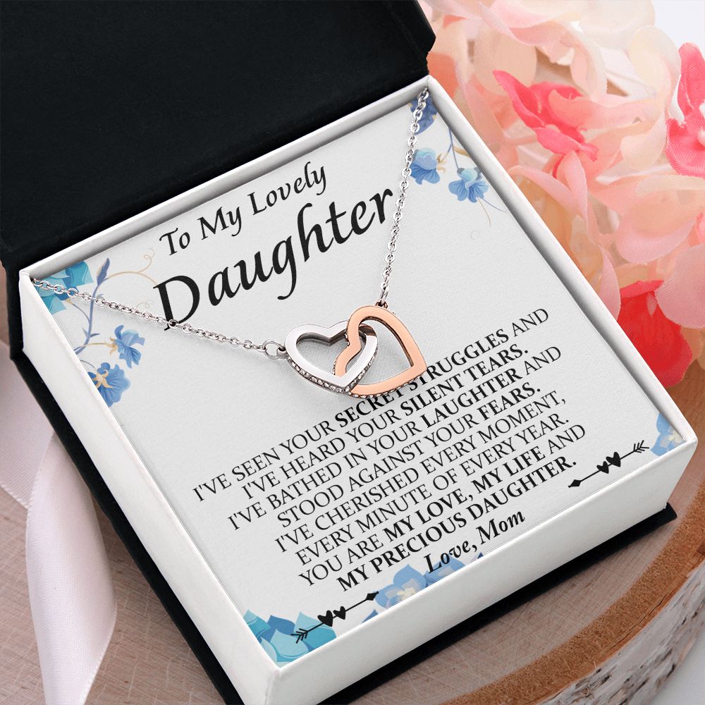 Mother and Daughter Necklace for Girls, To My Daughter Gift Necklace from Mom, Birthday Christmas Gift Graduation Gifts for Daughters, Jewelry Pendant Present for Daughter, Mother Daughter Gift 41 Interlocking Hearts Necklace