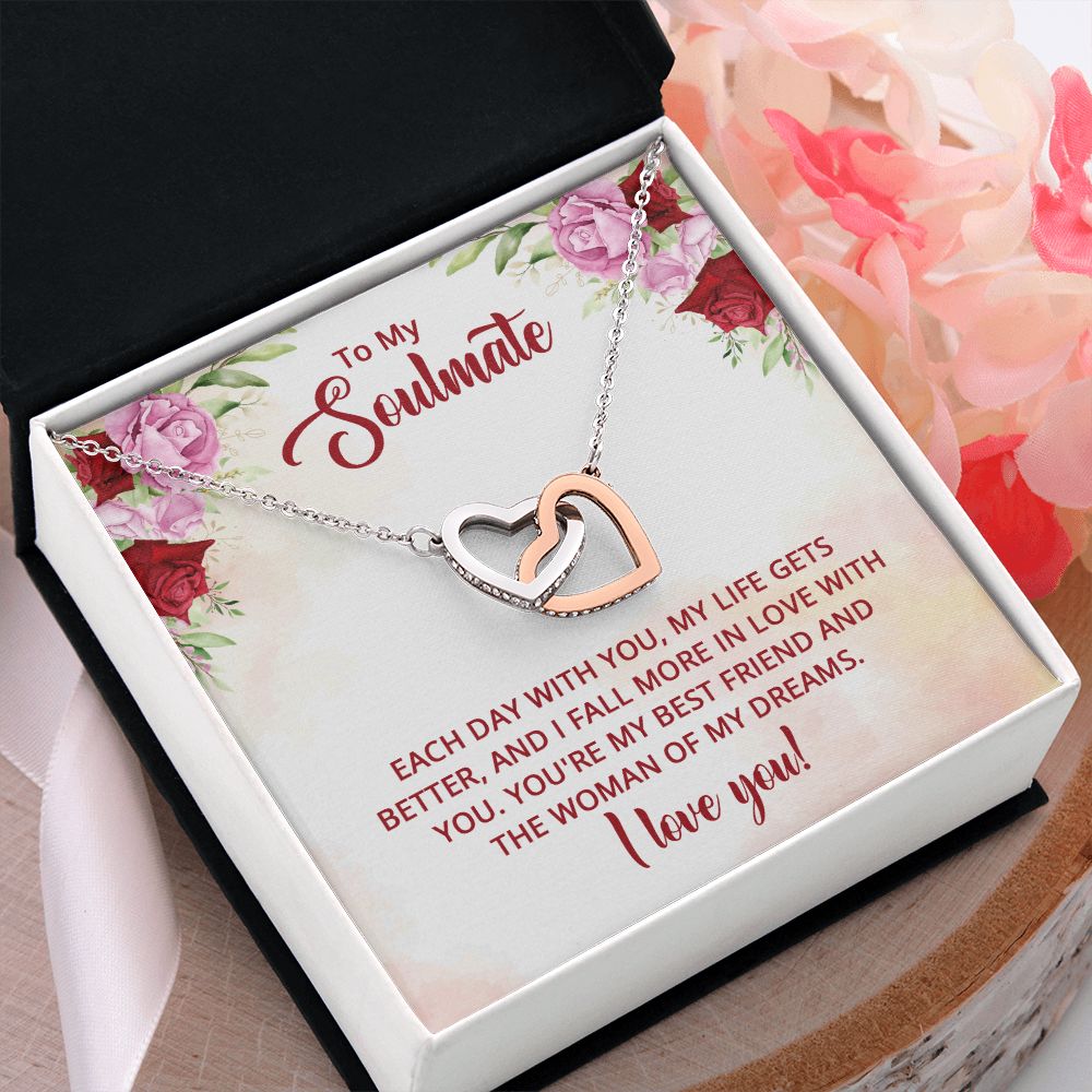 To My Soulmate Necklace for Women Birthday Christmas Jewelry Gifts For My Wife with Message Card Box Personalized Gift Present Pendant for Future Wife Soulmate Girlfriend Love 11 Interlocking Hearts Necklace