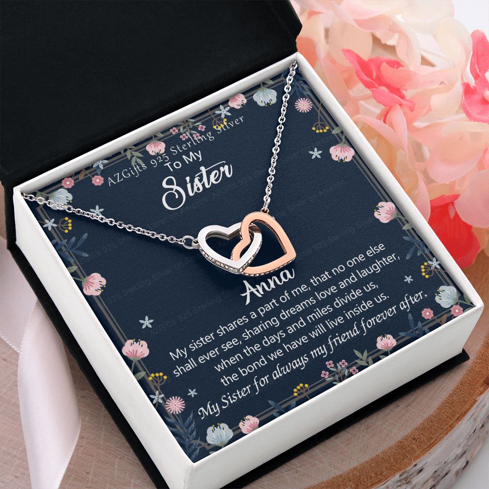 To My Sister Necklace, Pendant Inspirational Jewelry for Women Teen Girl, Keepsake Family and Friendship Gifts, Gift for Sisters, Necklace for Sisters, Sisters Jewelry 301 Interlocking Hearts Necklace