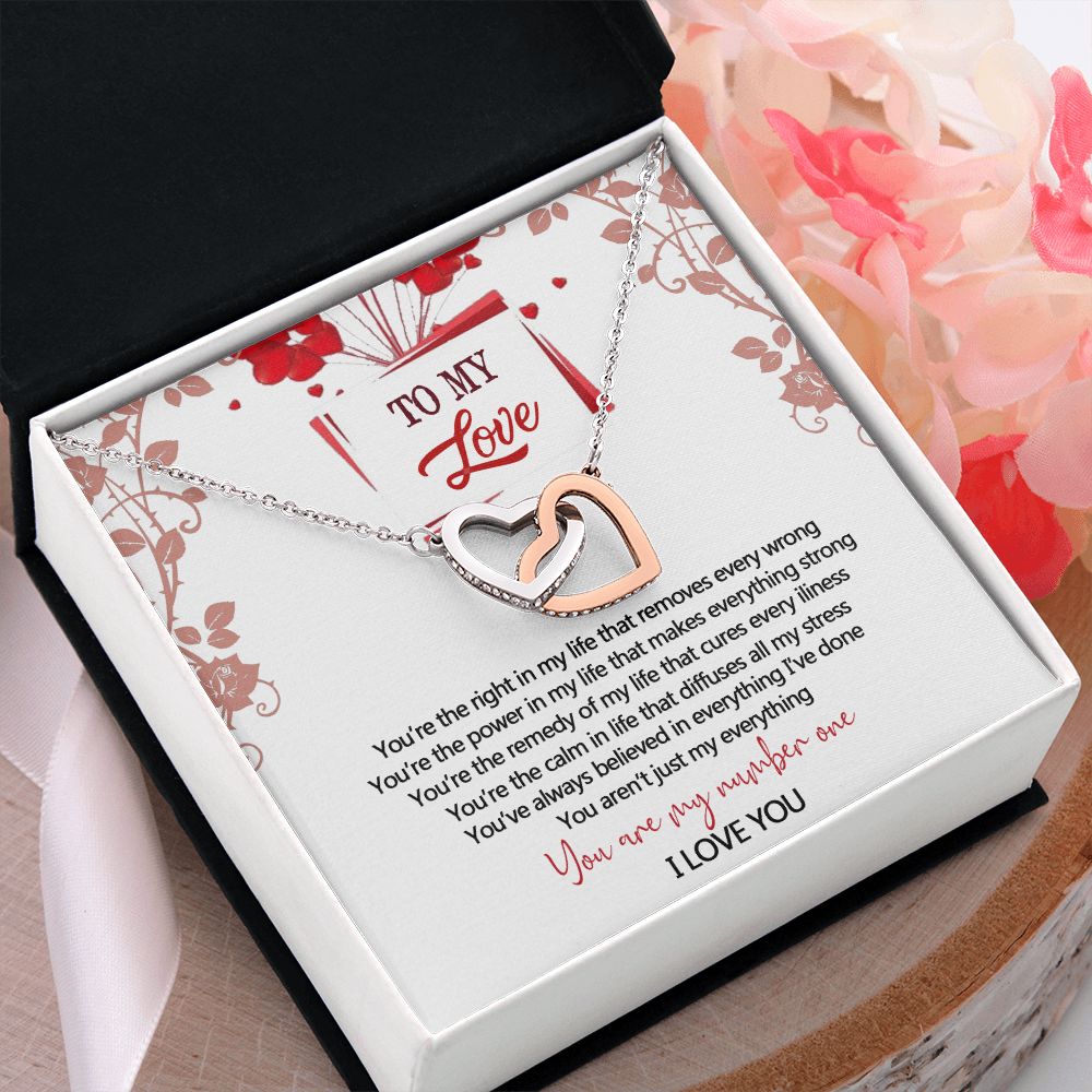 To My Love Interlocking Hearts Necklace With Box Message Card, Gift For My Love Interlocking Hearts Necklace