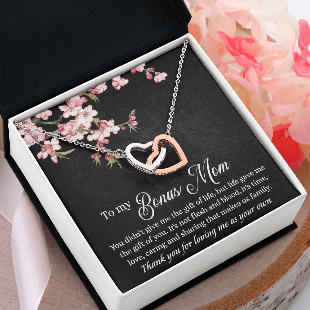 To My Bonus Mom Necklace, Gifts for Step Mom, Bonus Mom Necklace from Bonus Daughter Son, Necklaces for Women, Mothers Day Gift for Stepmom, Mother in Law Gift from Daughter in Law Interlocking Hearts Necklace