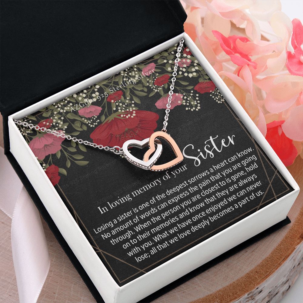 In Loving Memory of Your Sister Necklace Grief Gifts for Grieving Gift for Memorial Pendant Necklace Gifts for Remembrance Gifts for Bereavement Gifts Sorry for Your Loss 301 Interlocking Hearts Necklace