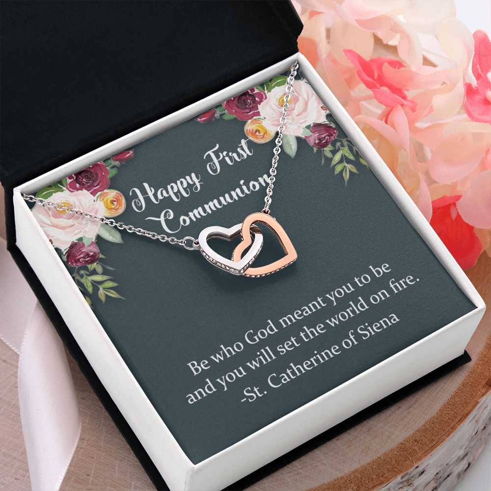 First Communion Necklace, First Communion Gift, First Holy Communion, 1st Communion, Gifts For Girl First Communion Congrats Graduation Pendants Gift For Daughter, Granddaughter, Niece Interlocking Hearts Necklace